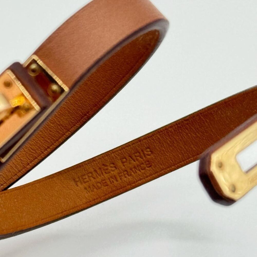 Hermes Mini Kelly Double Tour Brown Calfskin Leather Rose Gold Plated Bracelet - Picture 7 of 11